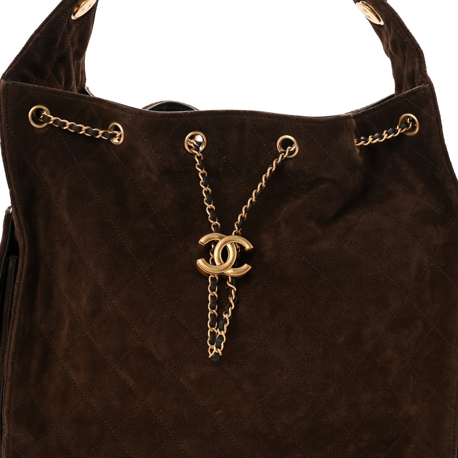 Suede Quilted Medium Chanel 25 Handbag Dark Brown - Top Club