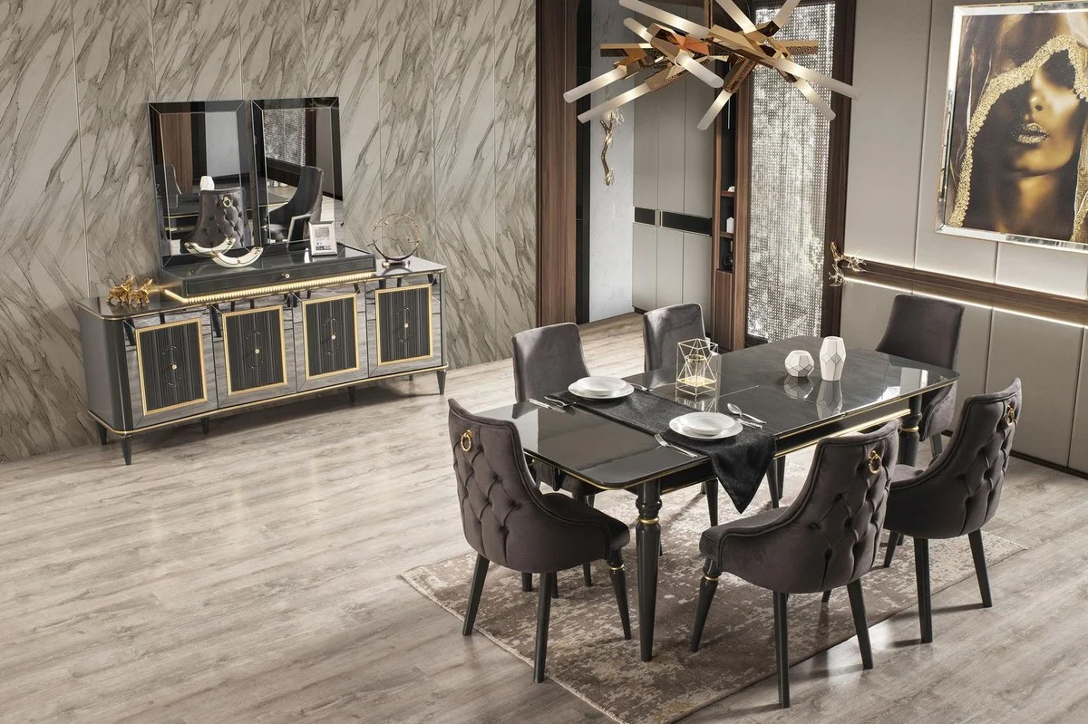 Luxury Art Deco dining room chair set gray / gold 57 x 55 x H. 98 cm - Noble kitchen chairs set of 6 - Art Deco dining room furniture