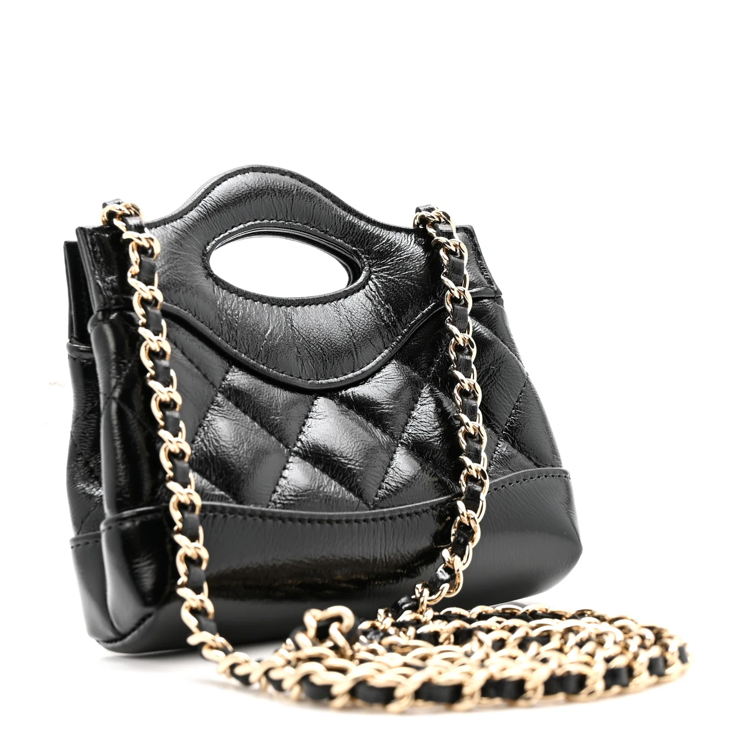 Shiny Lambskin Quilted Micro 31 Clutch With Chain Black - Top Club