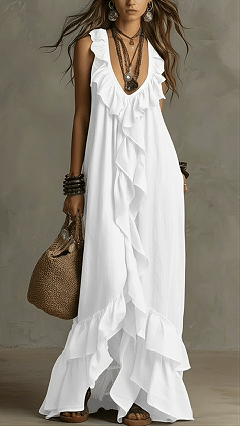 Women's Casual Bohemian V-Neck Short-Sleeve Ruffled Vintage Dress - Nordfashionstorm - Women's Clothing, Fashion for You - Nordfashionstorm.com
