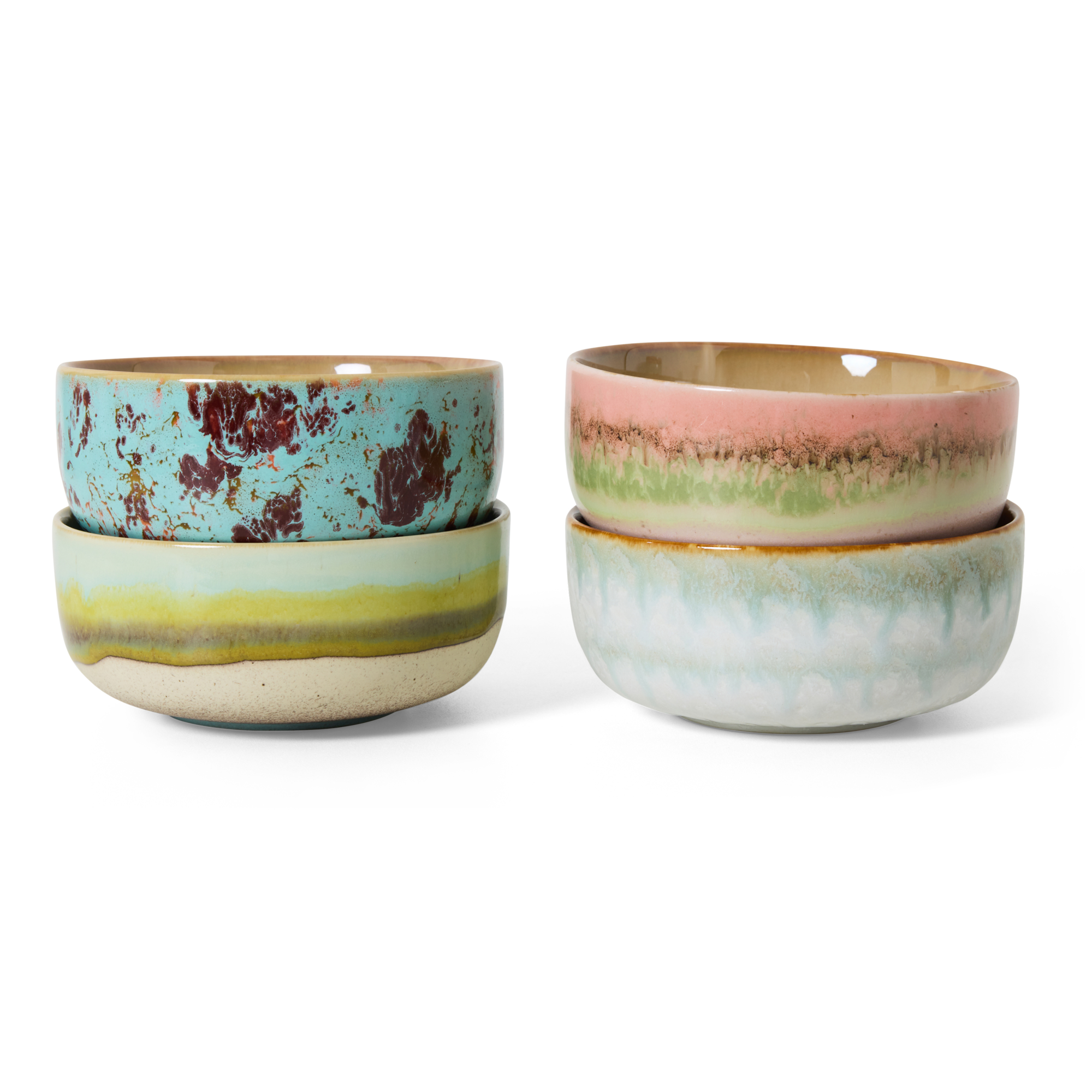 Servies 70's Ceramics dessert kom impression - set van 4