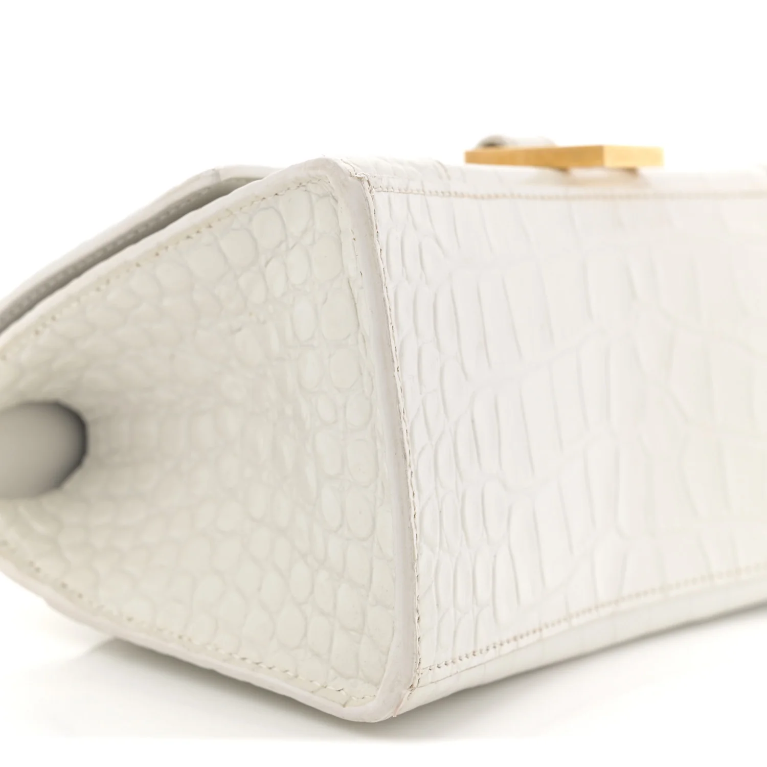 Calfskin Crocodile Embossed Small Hourglass Top Handle Bag White - Top Club