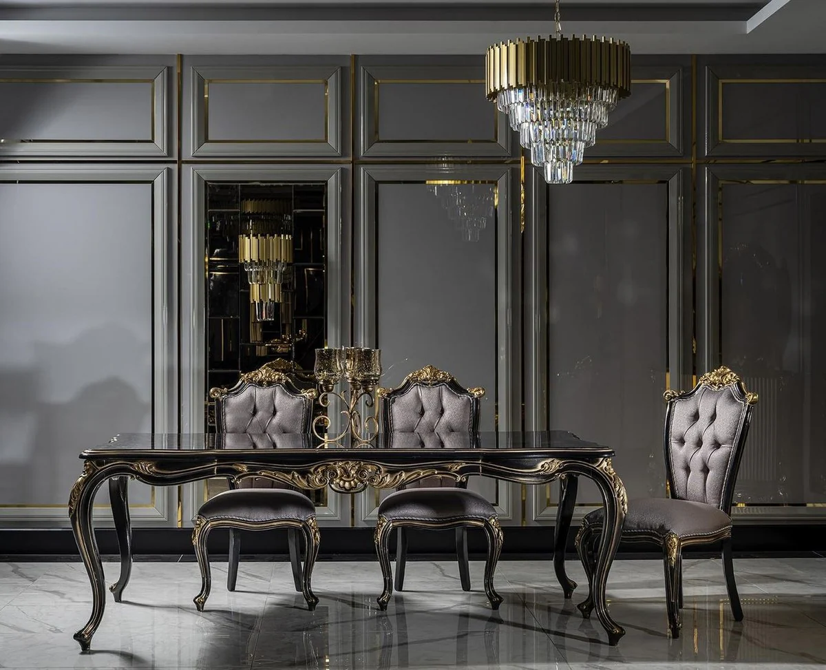 Luxury baroque dining table black / gold - noble solid wood dining room table - baroque dining room furniture - noble & magnificent interior