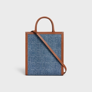 SMALL VERTICAL CABAS CE IN DENIM WITH CE ALL-OVER PRINT NAVY / TAN - Top Club
