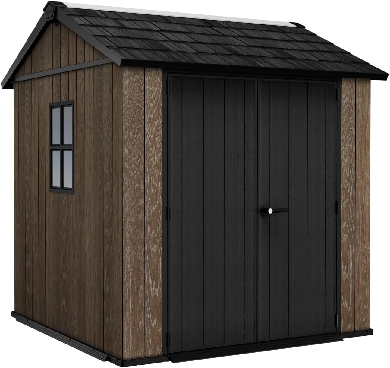 Keter Casetta da Giardino Apex 757/775 Walnut, Effetto Legno Noce Naturale, Porte e Finestre Orientabili, 4 m², 230x223,8x246H cm