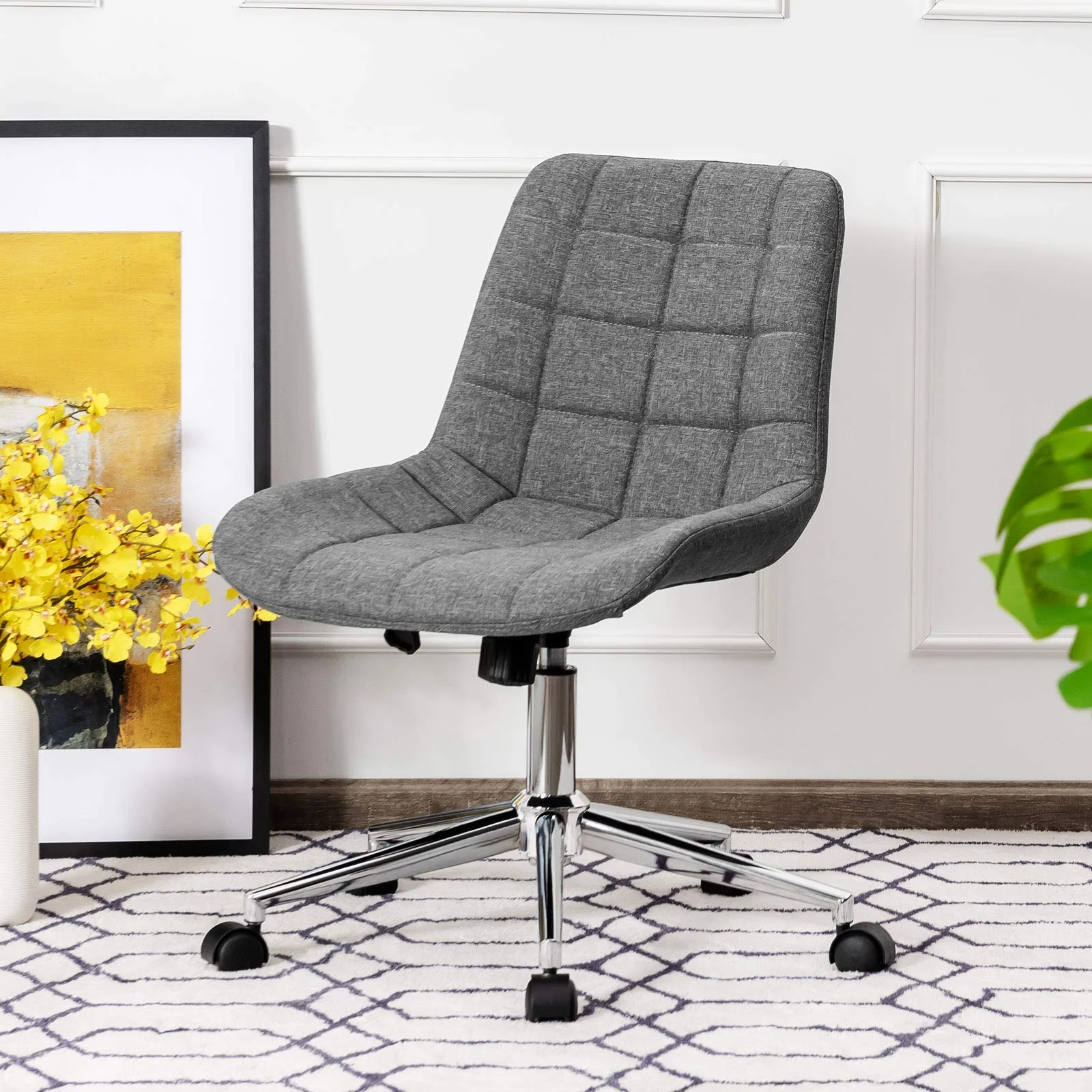 BEFOUNDLOVELY Modern Home Office Chair, Fabric Armless Leisure Chair w/Stable Metal Base and Rocking Function