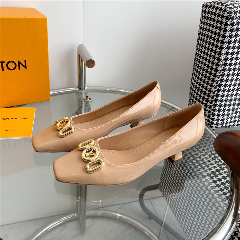 louis vuitton LV chain kitten heel square toe shoes - Sneaker Replica Workshop