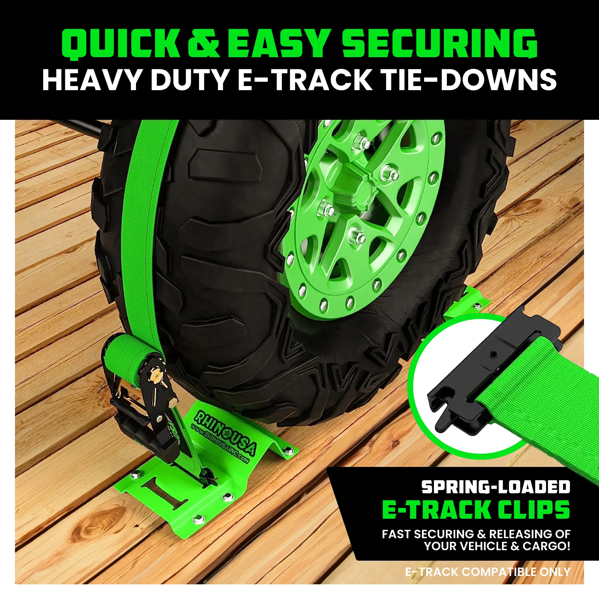 Rhino USA Wheel Chock Tie Down Kit (1,986lb Break Strength) Ultimate Heavy Duty Trailer Tire Straps System, Ratchet Tie Downs Accessories with E Track