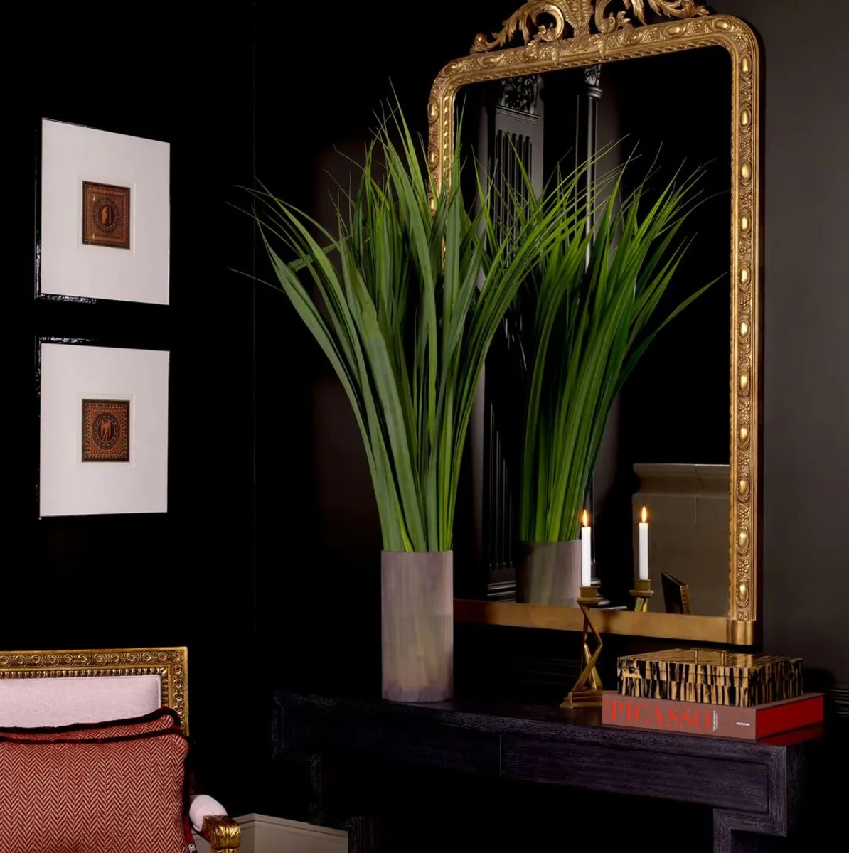 Luxury baroque mahogany mirror antique gold H. 211 cm