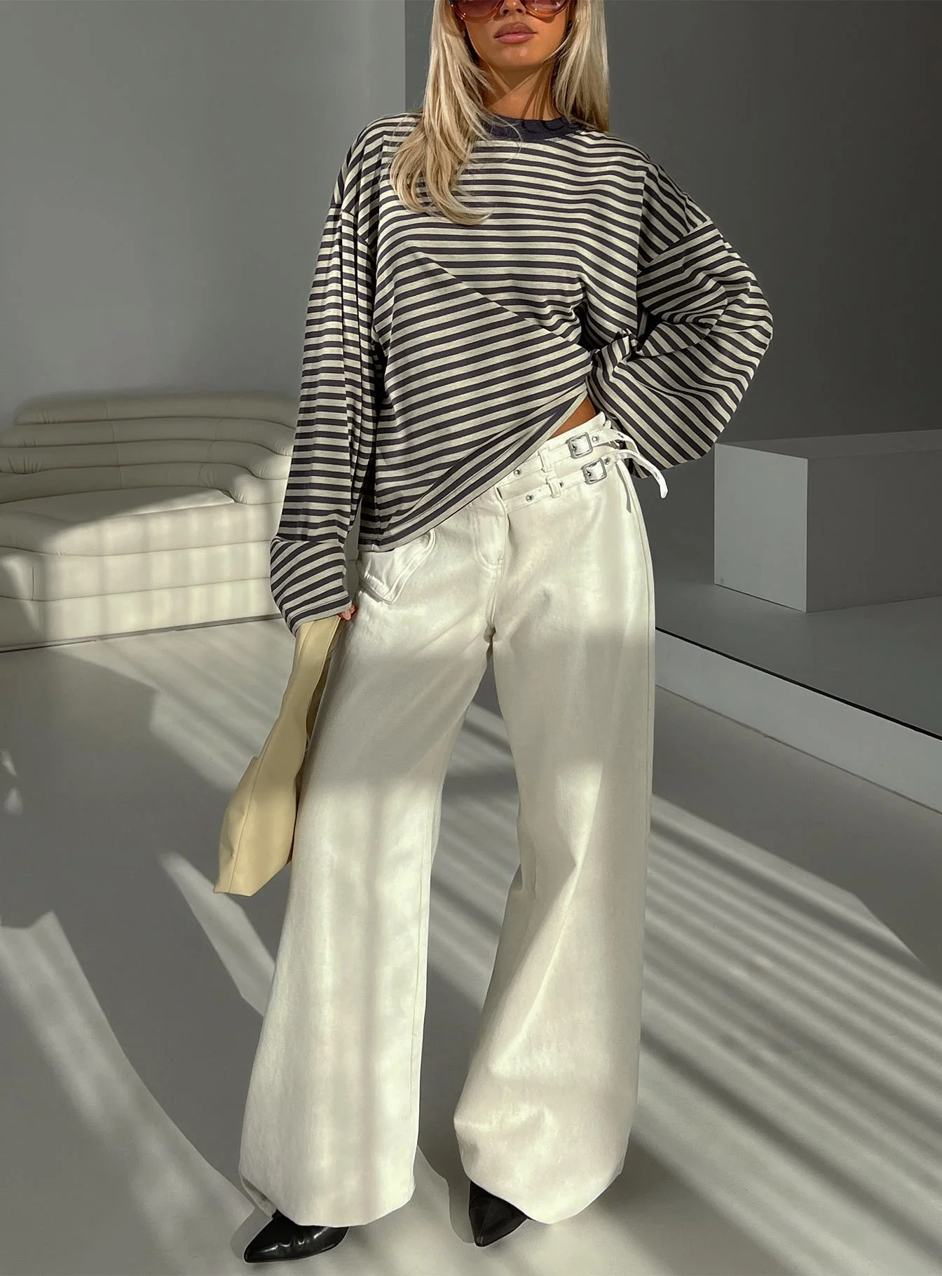 Bloom Long Sleeve Top Beige Stripe