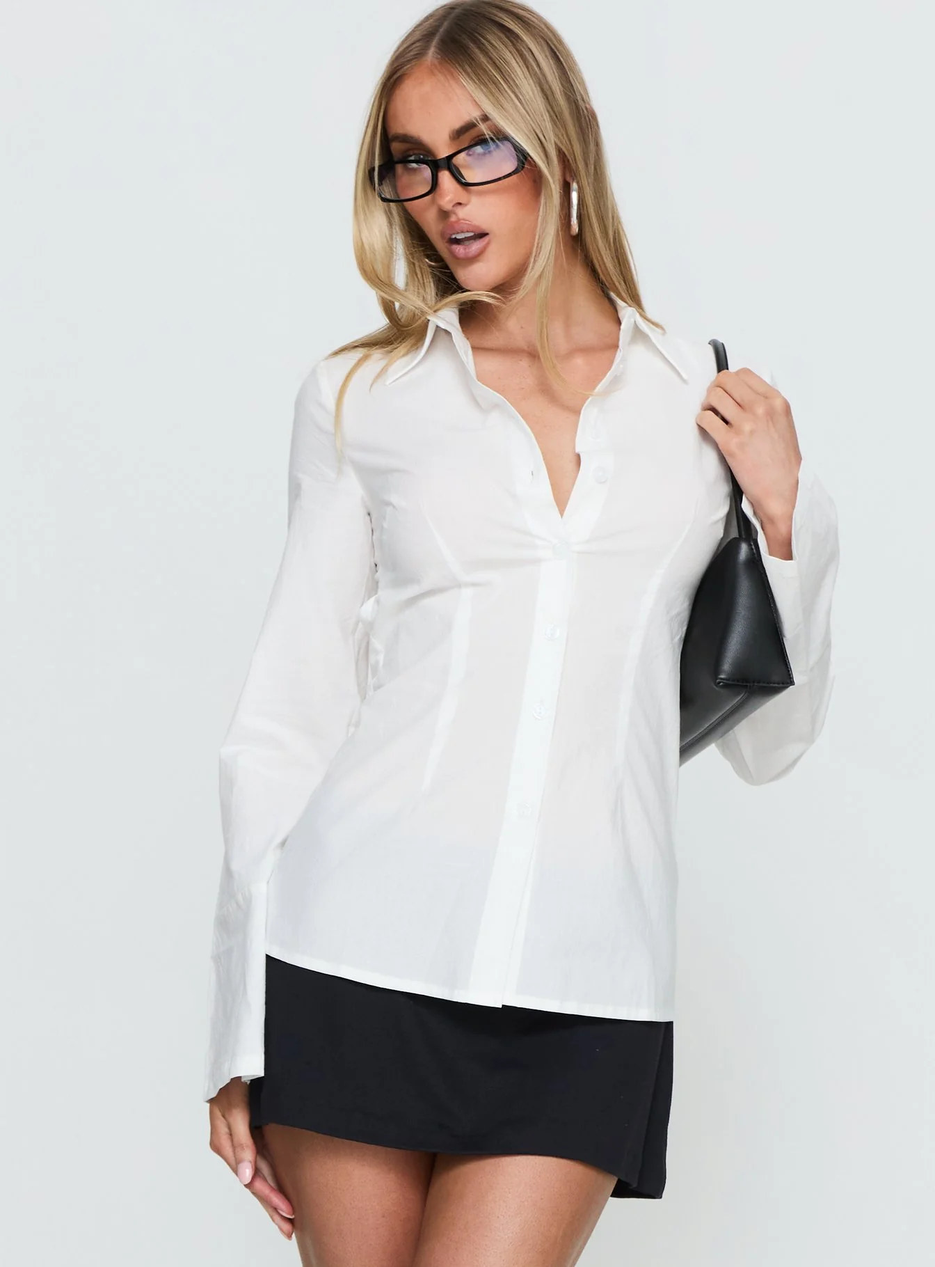 Lesper Long Sleeve Tie Back Top White