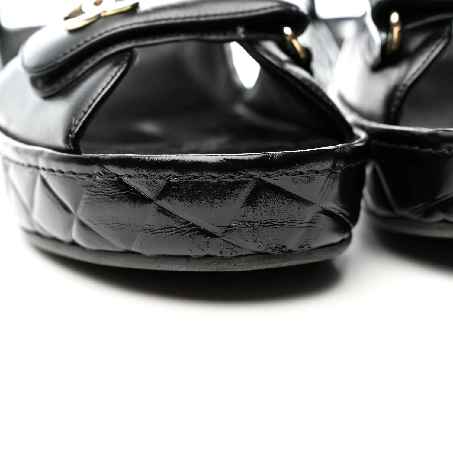 Shiny Calfskin Logo Platform Sandals 39 Black - Top Club
