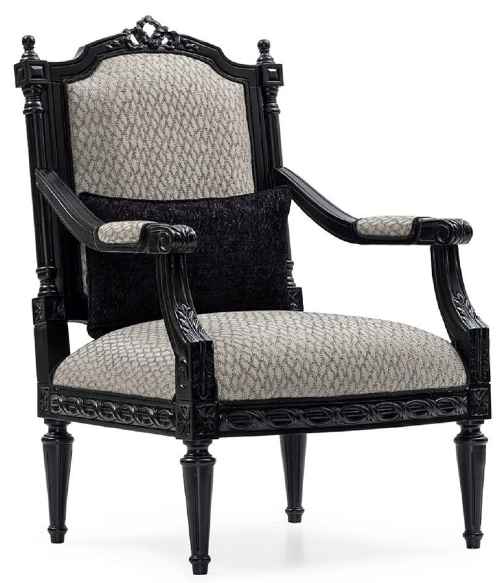 Luxury Baroque Living Room Set Silver / Black - 2 Sofas & 2 Armchairs & 1 Coffee Table & 2 Side Tables - Handcrafted Living Room Furniture in Baroque Style - Noble & Magnificent