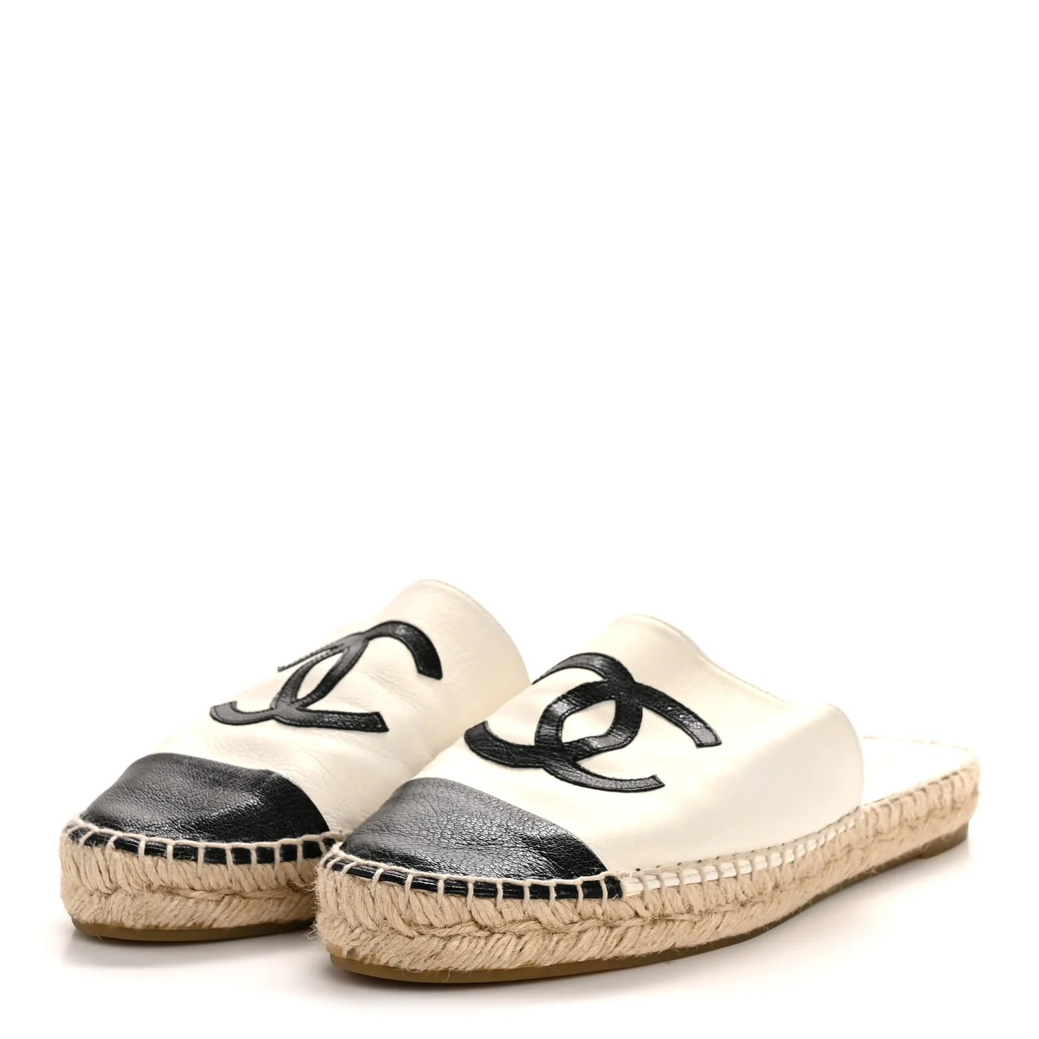 Iridescent Goatskin CC Espadrille Mules 39 Ivory Black - Top Club