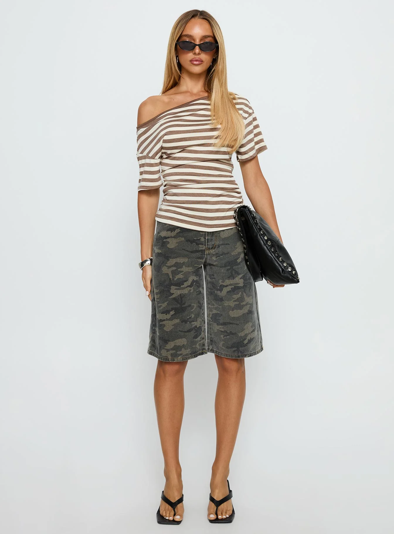 Emlynn Off Shoulder Top Brown Stripe