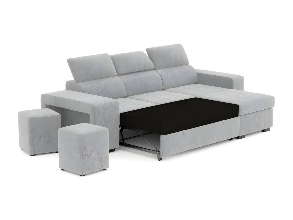 Sofá chaise longue 3 plazas reversible poliéster gris claro - XUnIrsC854Gn