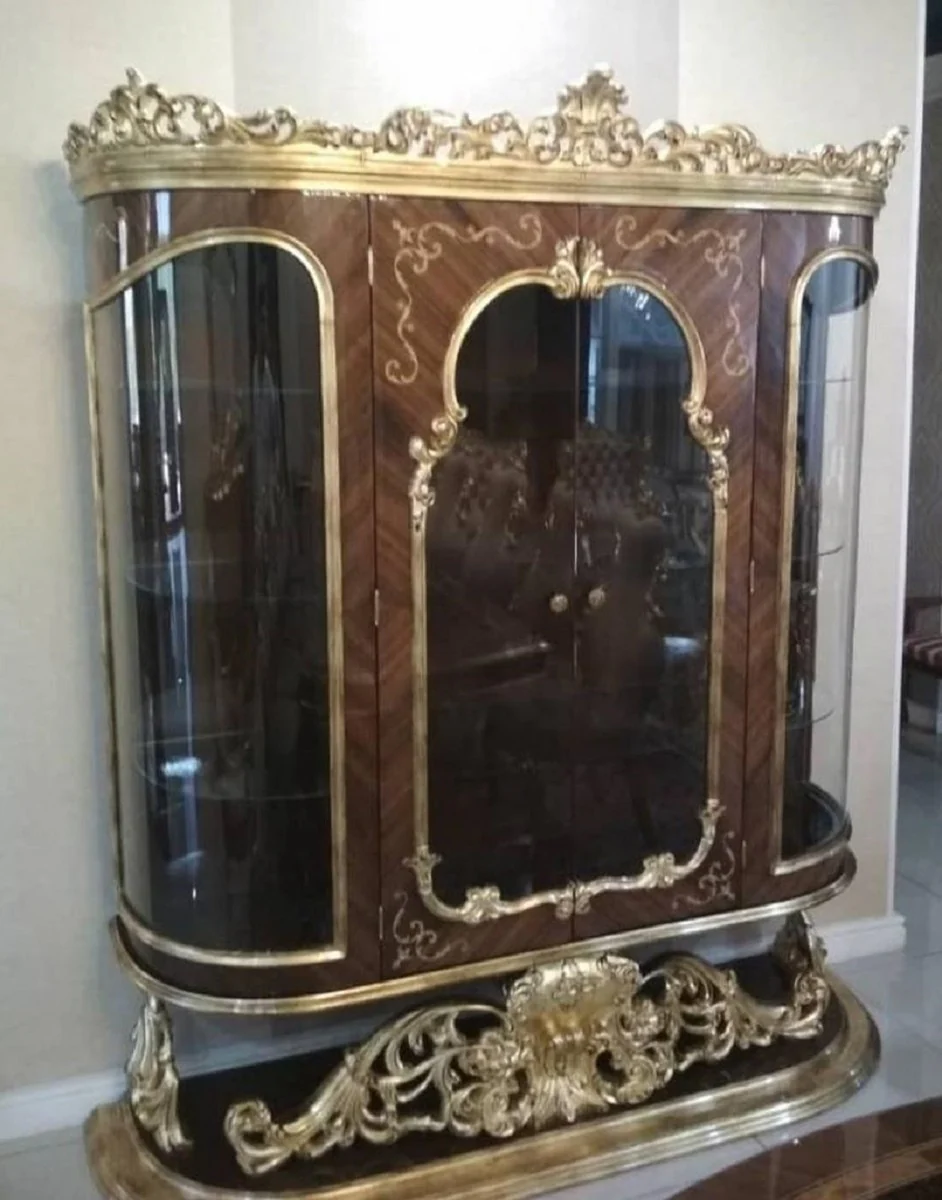 Luxury baroque display cabinet brown / antique gold - magnificent solid wood display cabinet with 2 doors - handmade baroque furniture