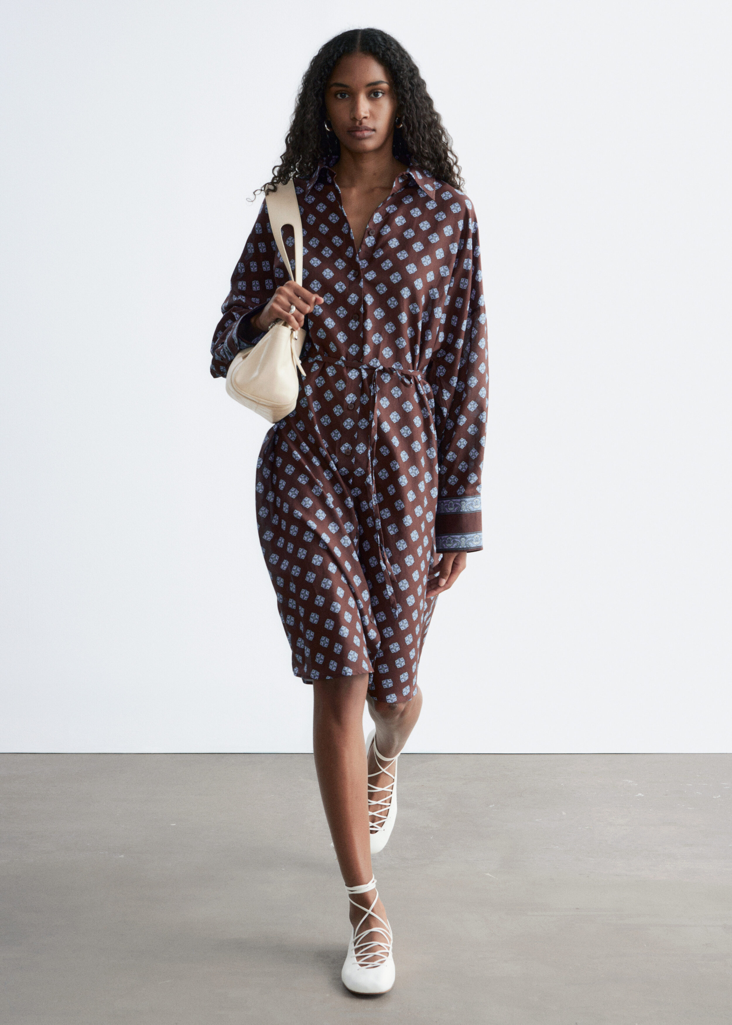 & Other Stories PRINTED SILK-COTTON MIDI DRESS