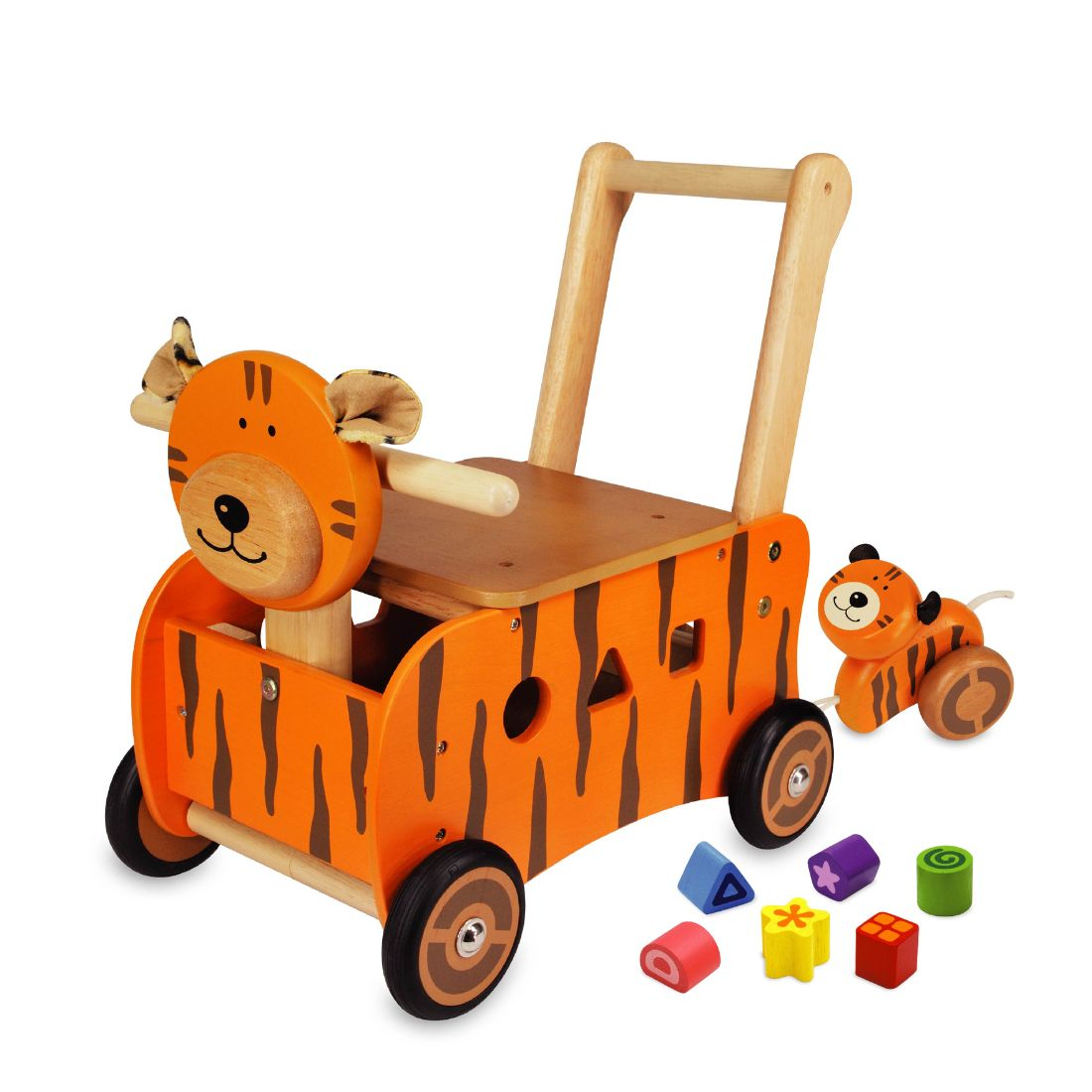 Speelgoed Duwwagen Tijger met trekfiguur