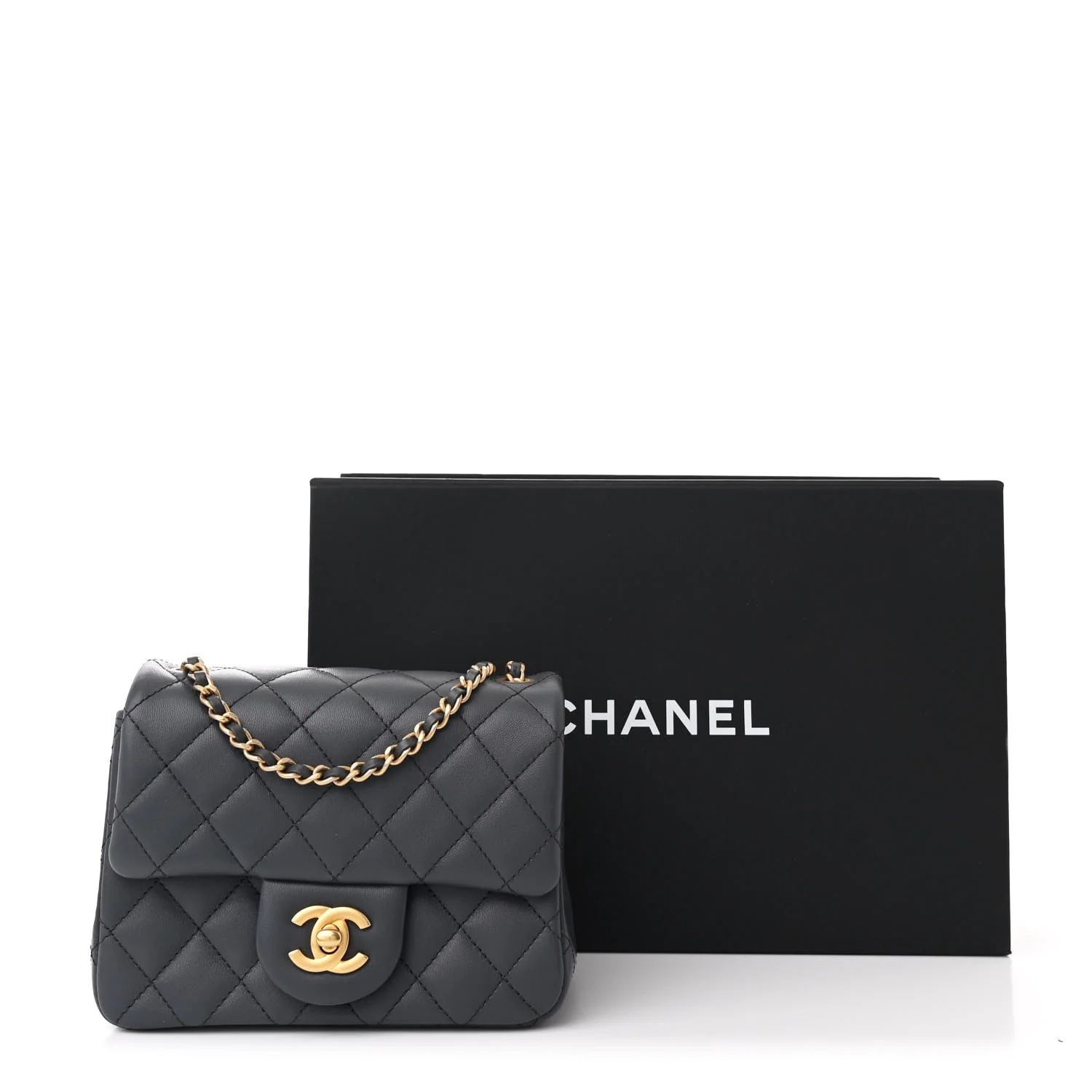 Lambskin Quilted Mini Pearl Crush Flap Dark Grey - Top Club