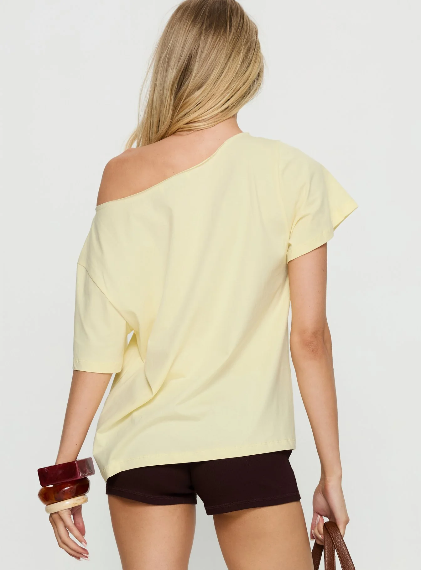 Tropical Islands Off Shoulder Graphic Tee Yellow
