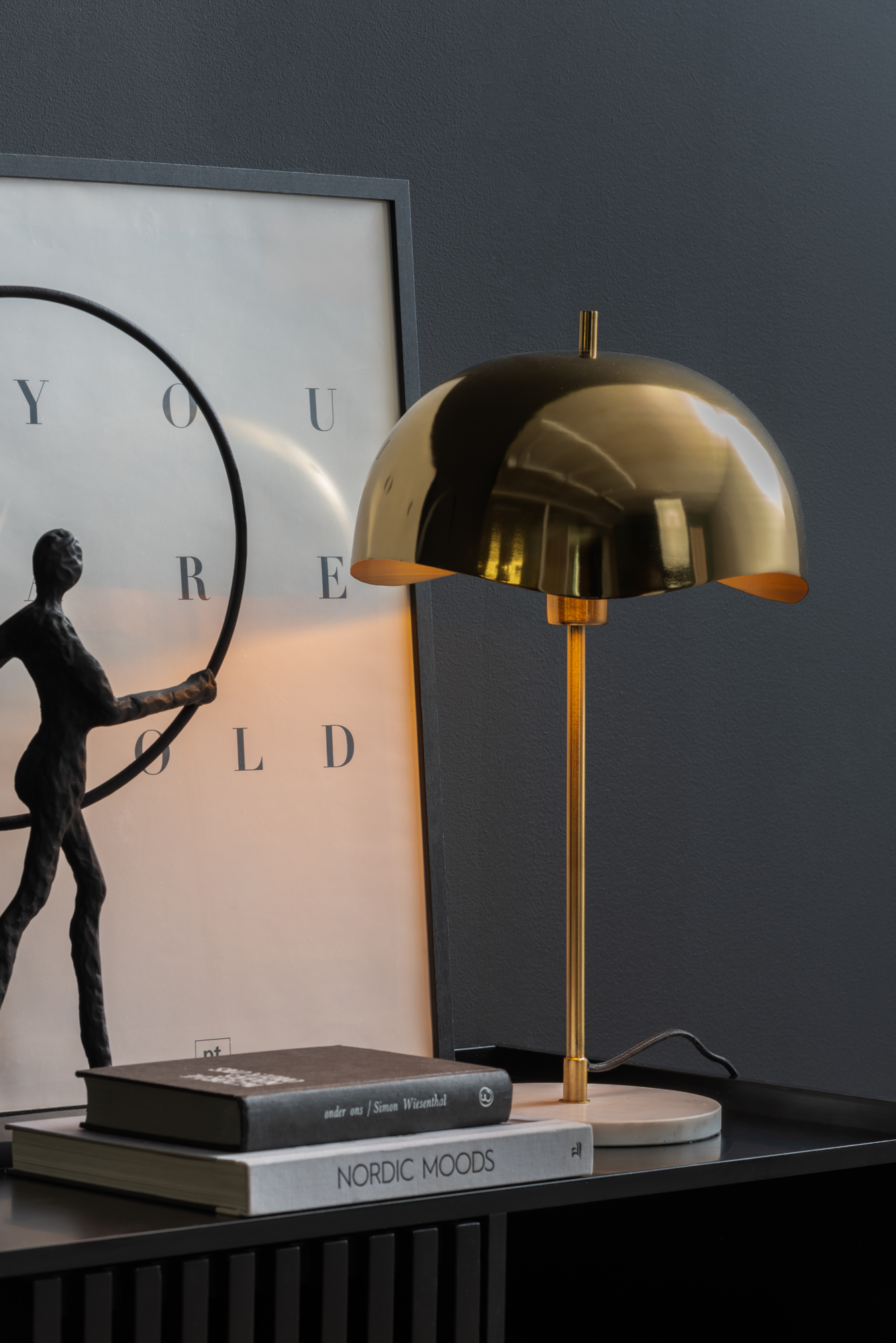 Table lamp Waved Dome brushed gold plated