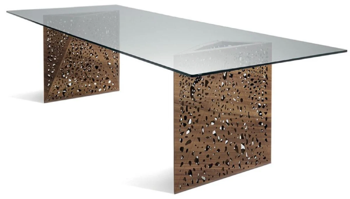 Luxury dining table with glass top and LED lighting brown 250 cm - Made in Italy