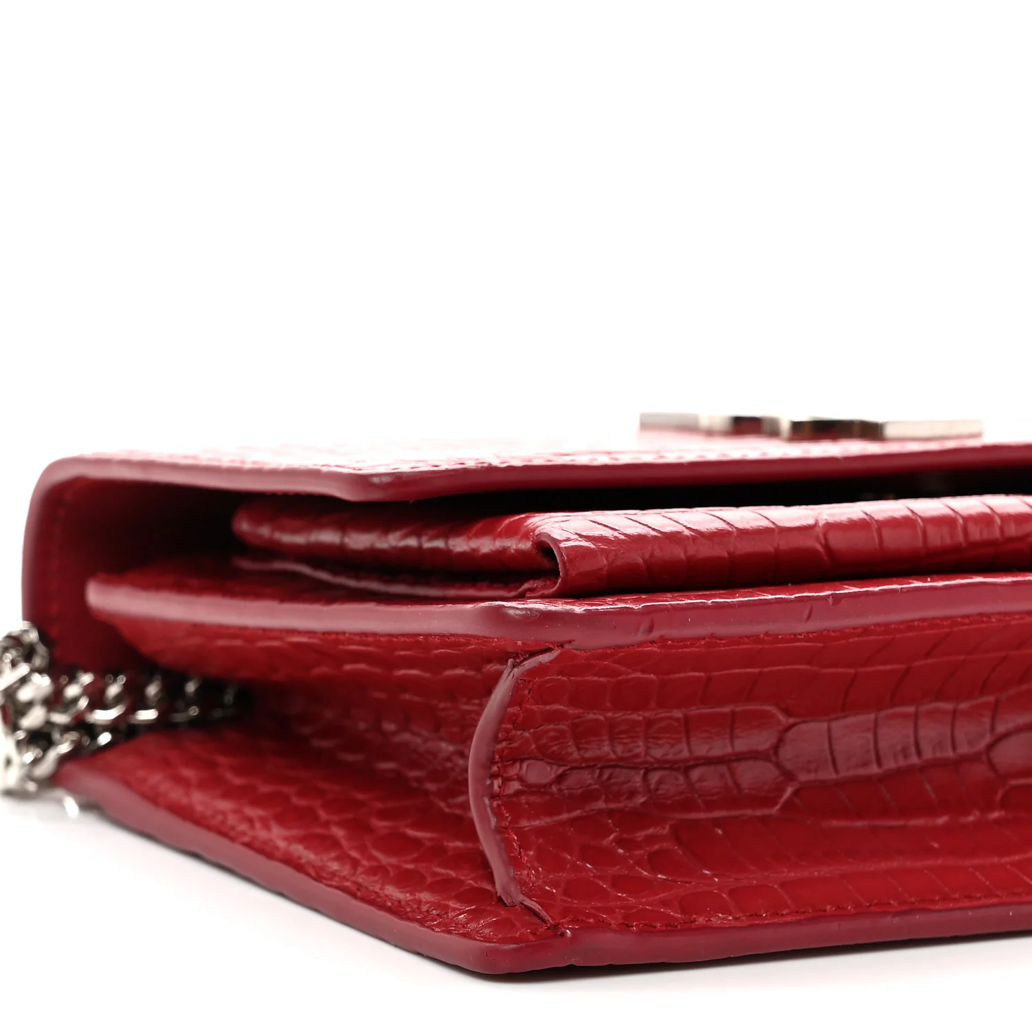 Calfskin Crocodile Embossed Monogram Sunset Chain Wallet Rouge Eros - Top Club
