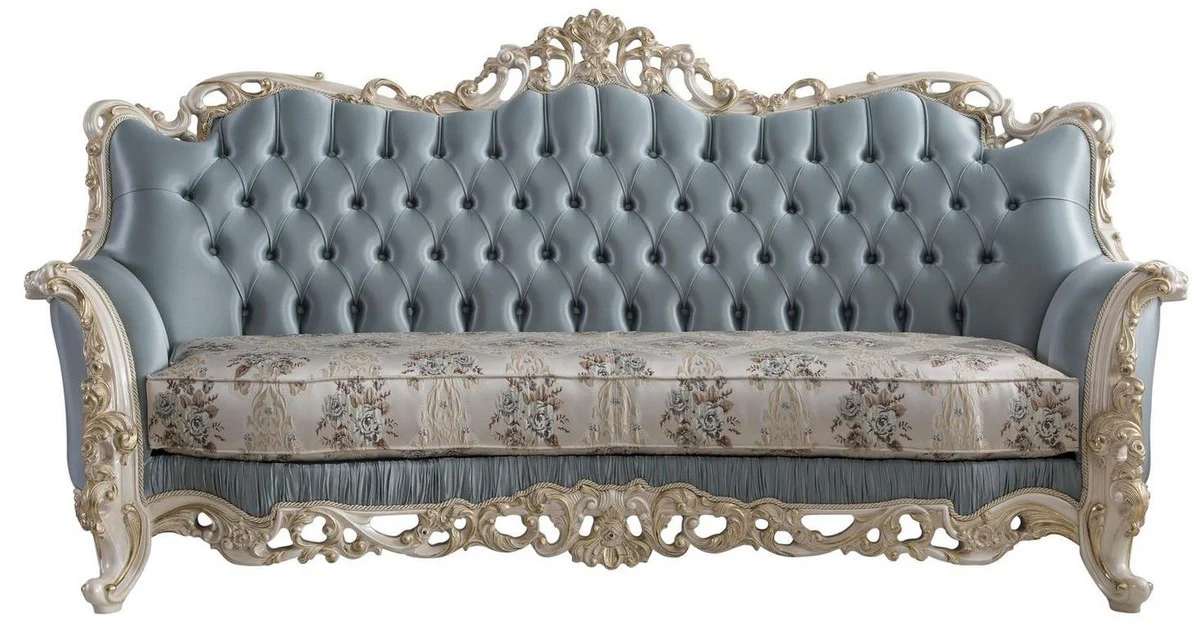 Luxury Baroque Living Room Set Light Blue / Cream / White / Gold - 2 Sofas & 2 Armchairs & 1 Coffee Table - Noble Baroque Living Room Furniture