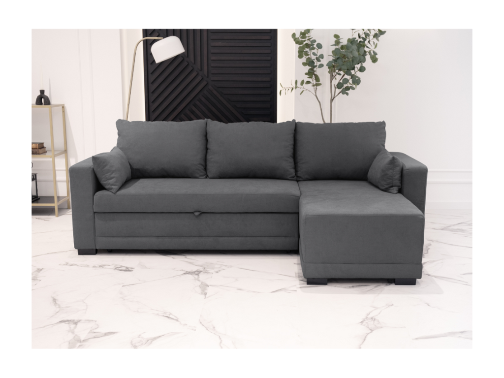 Sofá chaise longue 3 plazas reversible - poliéster - gris oscuro