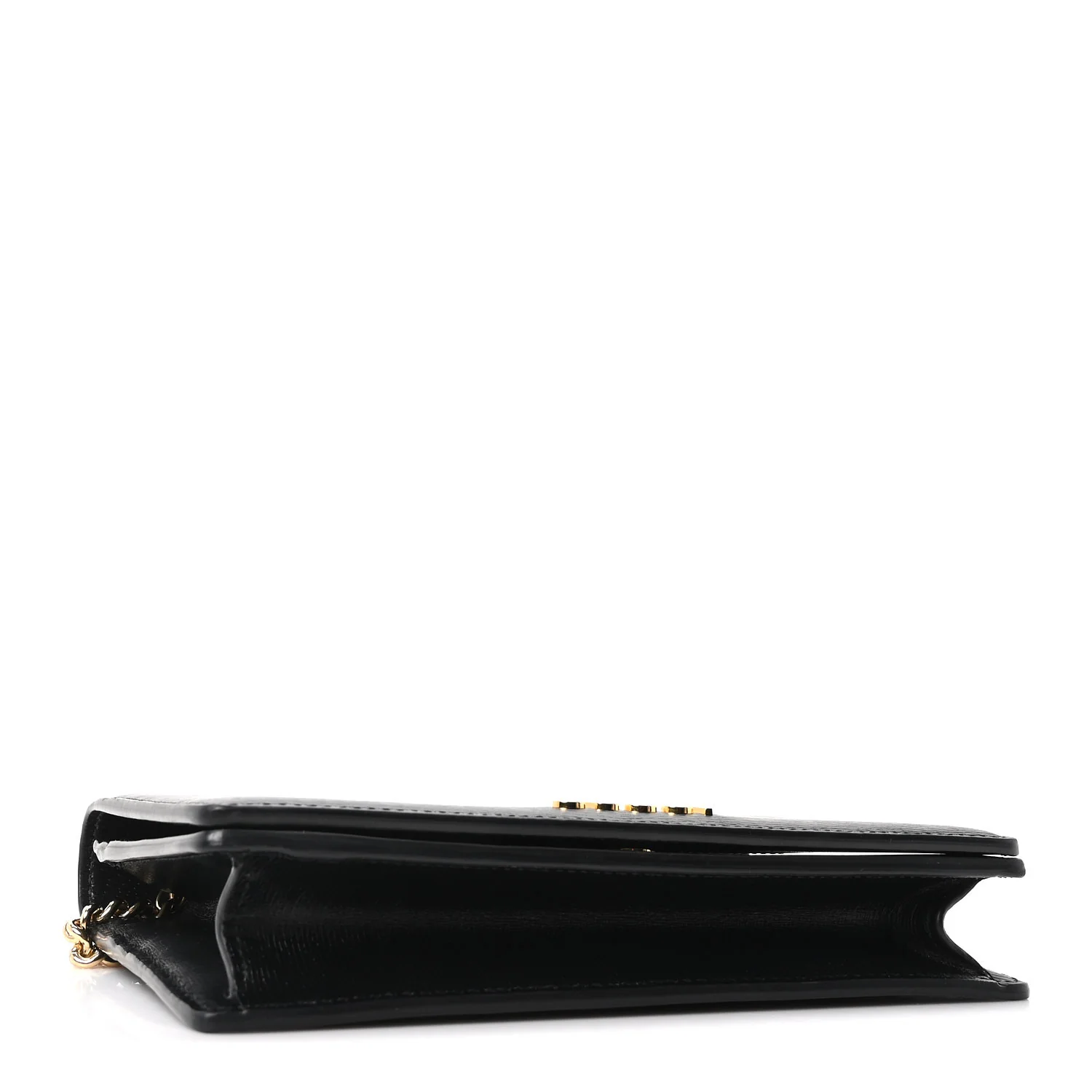 Textured Calfskin Script Logo Wallet On Chain Black - Top Club