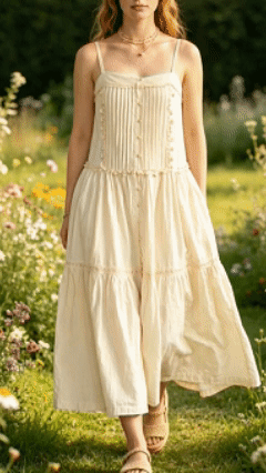 Women's Cotton-Blend Spaghetti Strap Tiered Maxi Dress for Cottagecore Garden Events - Nordfashionstorm - Women's Clothing, Fashion for You - Nordfashionstorm.com