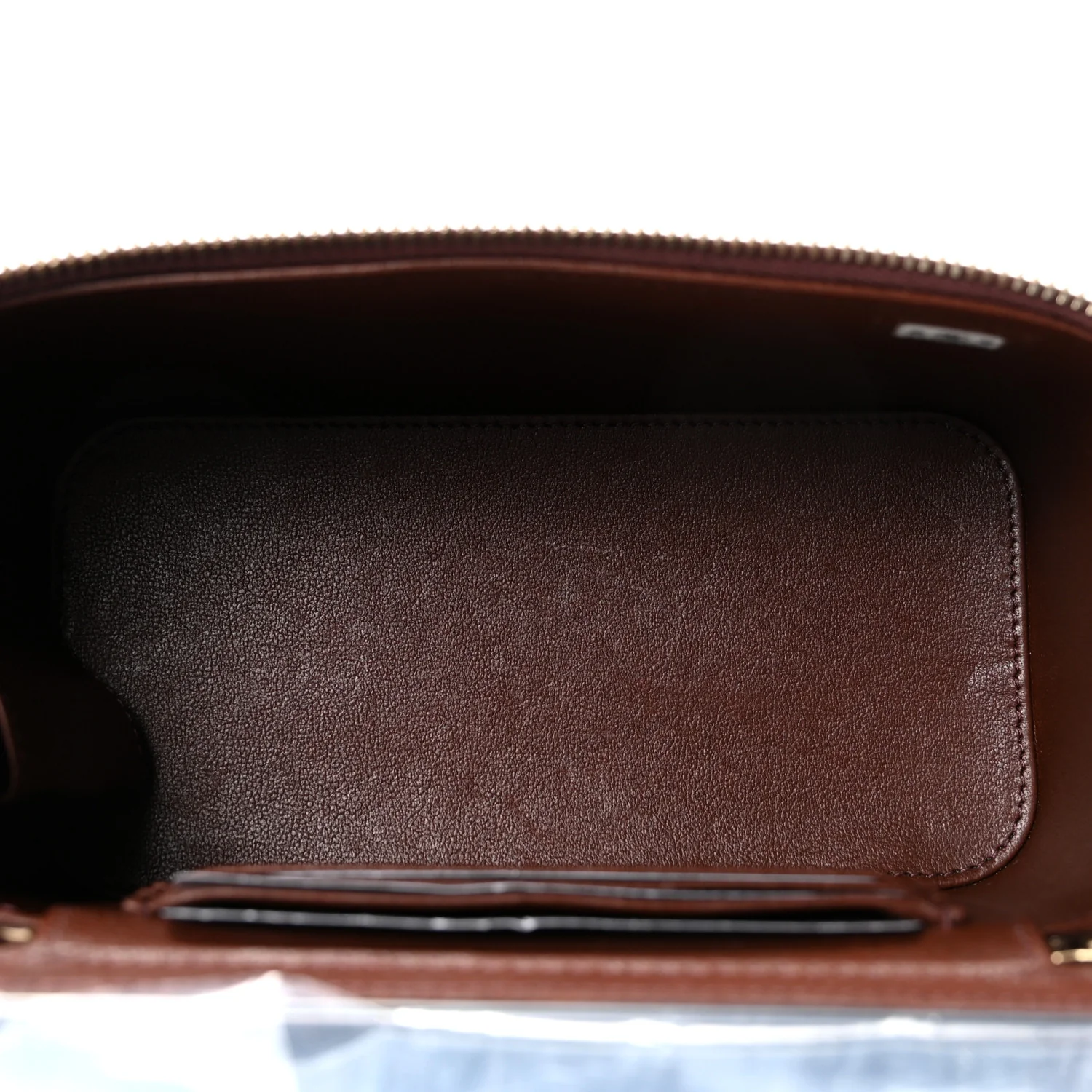 Lambskin Quilted Small Top Handle Vanity Case With Chain Dark Brown - Top Club