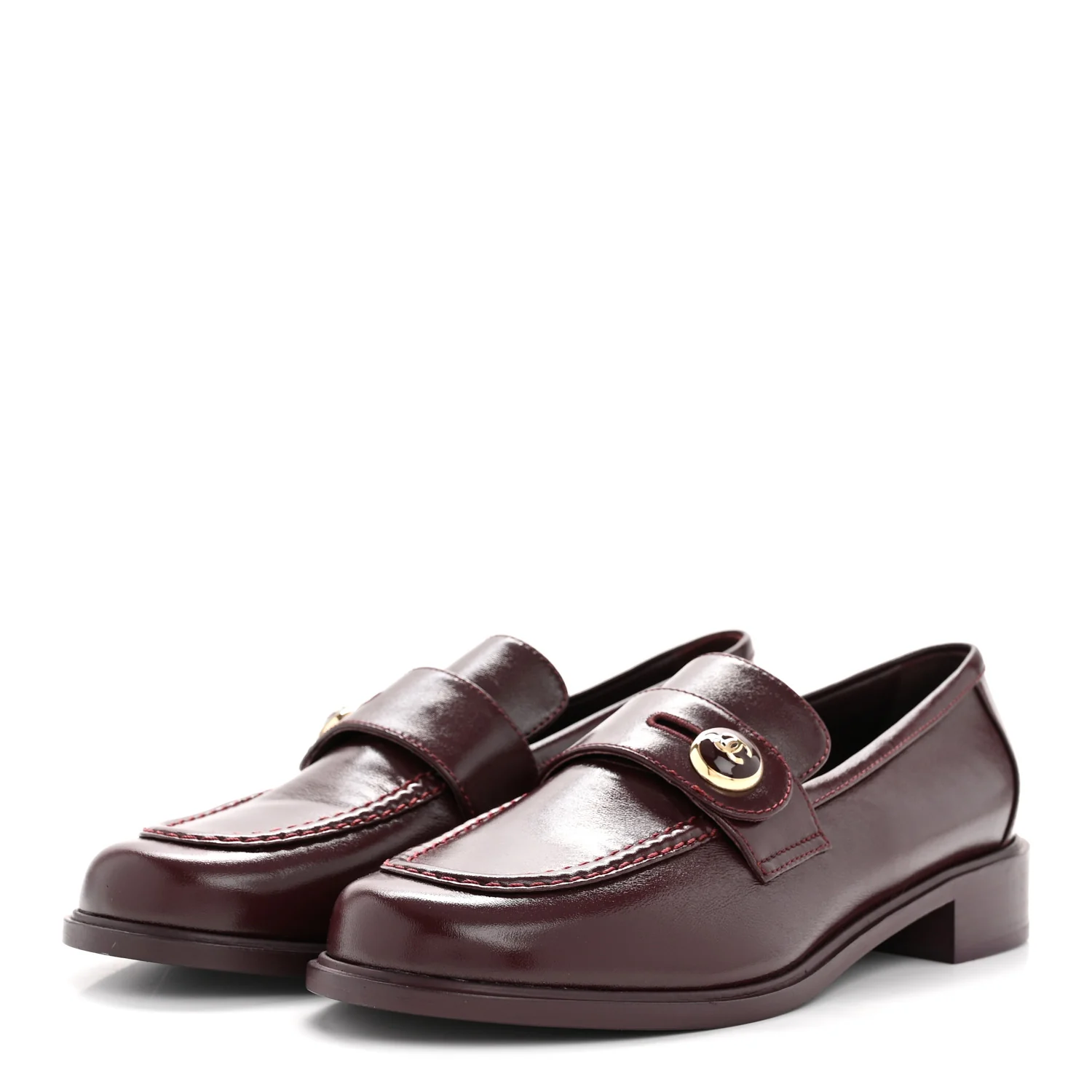 Shiny Calfskin CC Mocassin Loafers 39 Burgundy - Top Club