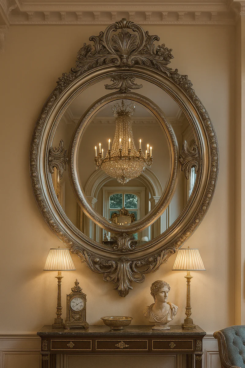Baroque mirror silver oval - wall mirror in baroque style - handmade baroque wardrobe mirror