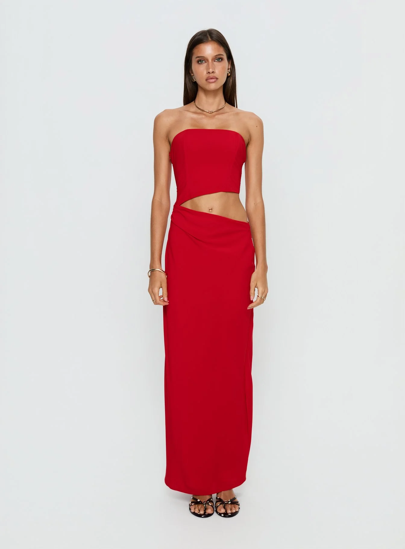 Jasira Strapless Drape Maxi Dress Bold Red