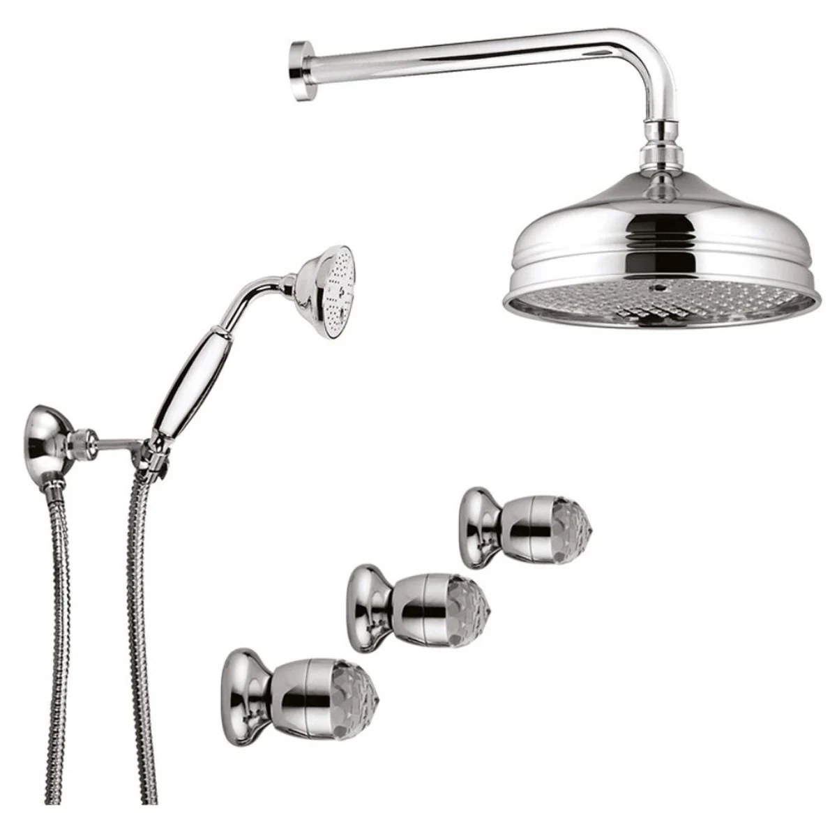 Luxury bathroom fittings duplex built-in shower set / shower set with Swarovski crystal glass silver - luxury shower set made in Italy
