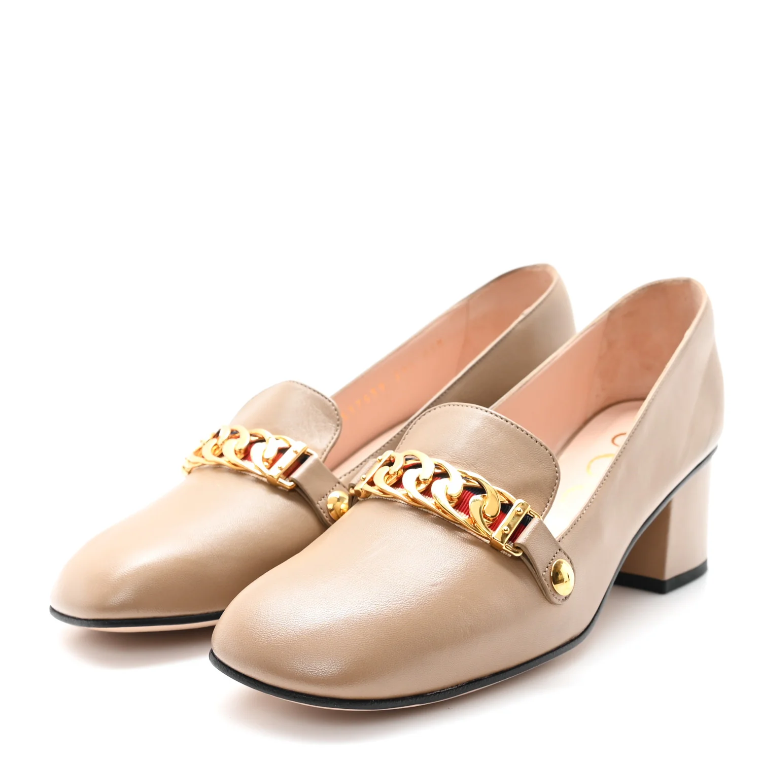Malaga Kid Sylvie Web Chain Mid Heel Loafers 39.5 Mud - Top Club