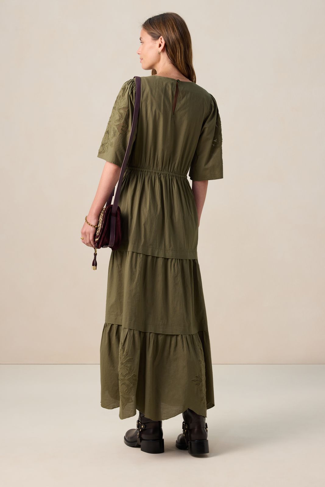 Donkergroene maxi-jurk met embroidery