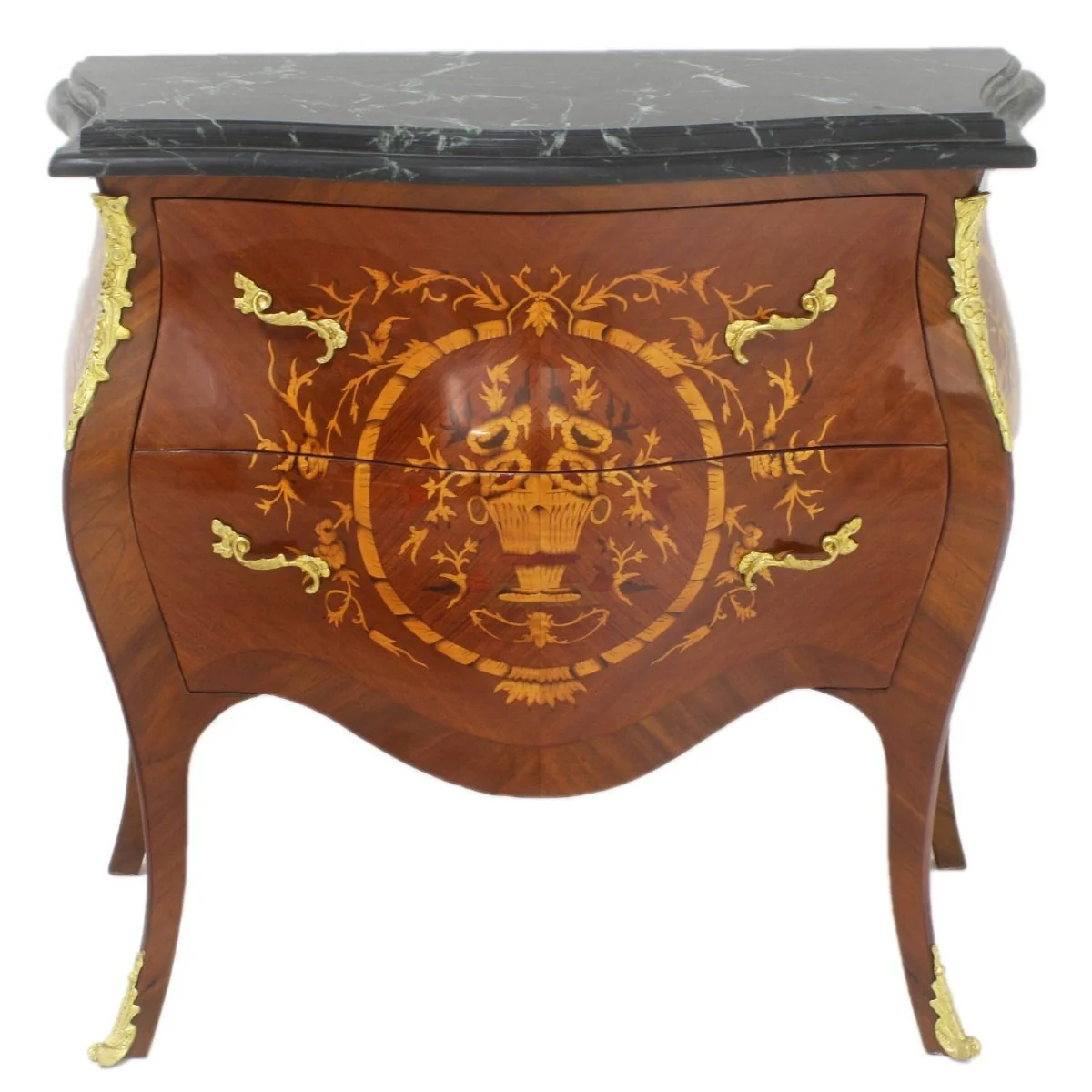 Baroque chest of drawers brown / gold / black 95 x 45 x H. 85 cm - Handcrafted solid wood chest of drawers with 2 drawers and marble top - Baroque furniture