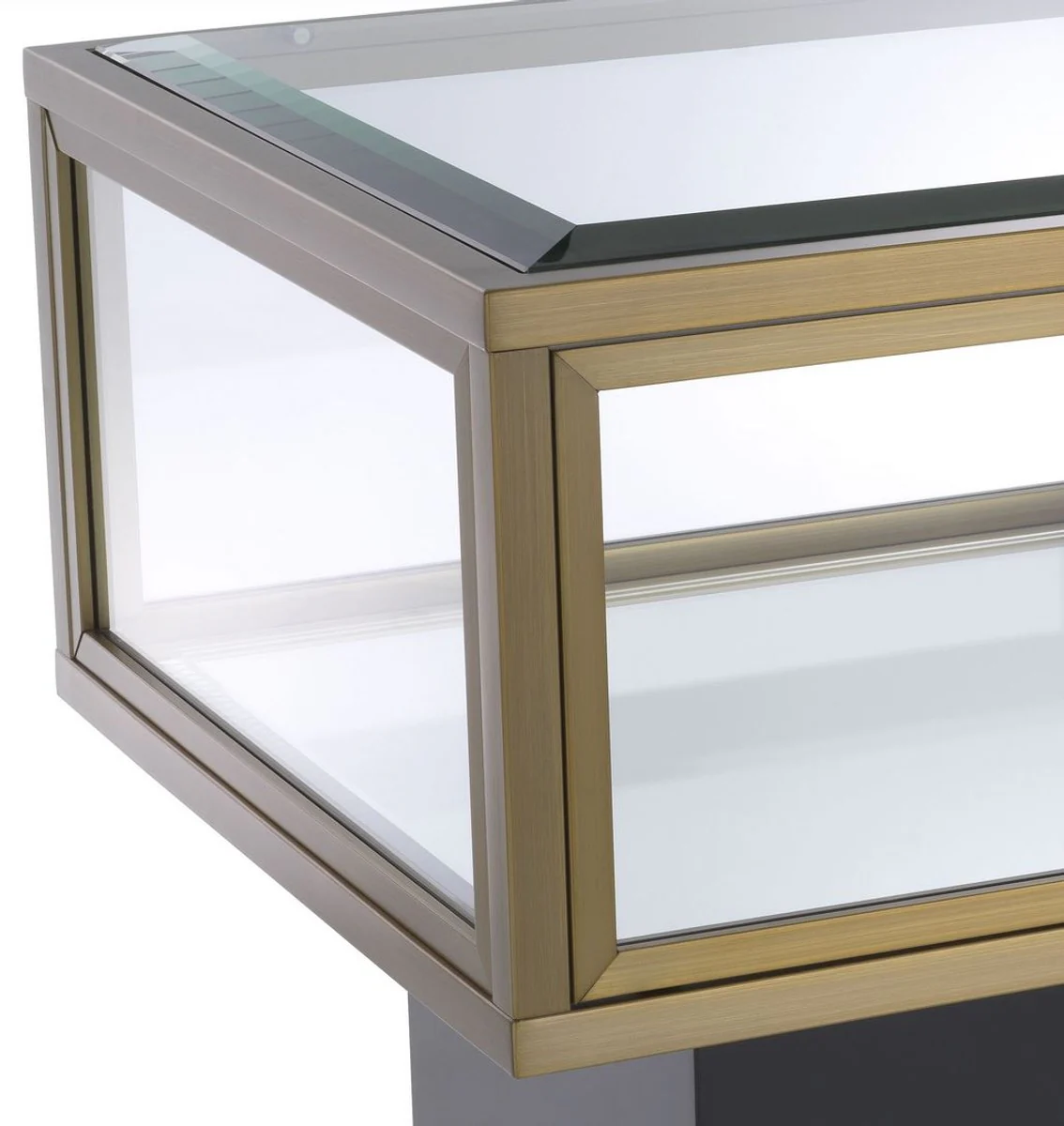 Luxury side table brass / black 70 x 50 x H. 46 cm - Rectangular stainless steel table with glass tops and mirror glass base - Luxury living room & hotel furniture