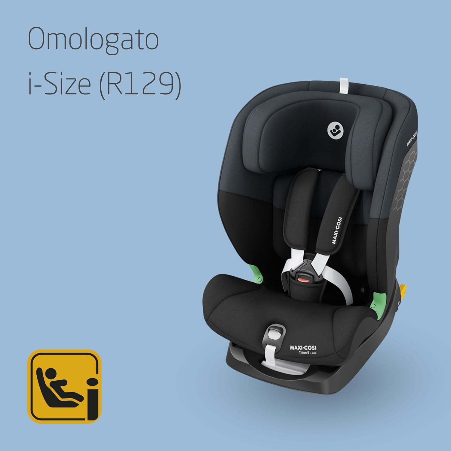 Maxi-Cosi Titan S i-Size, Seggiolino auto per bambini, 15 mesi-12 anni (76-150 cm), Seggiolino auto ISOFIX, Reclinabile 5 posizioni, 13 posizioni del poggiatesta, Protezione G-CELL, Tonal Black