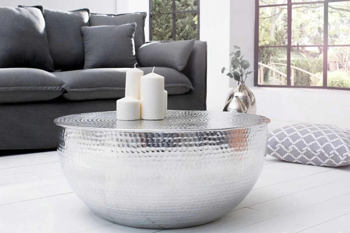 Coffee table silver 68 cm aluminum - living room salon table - unique
