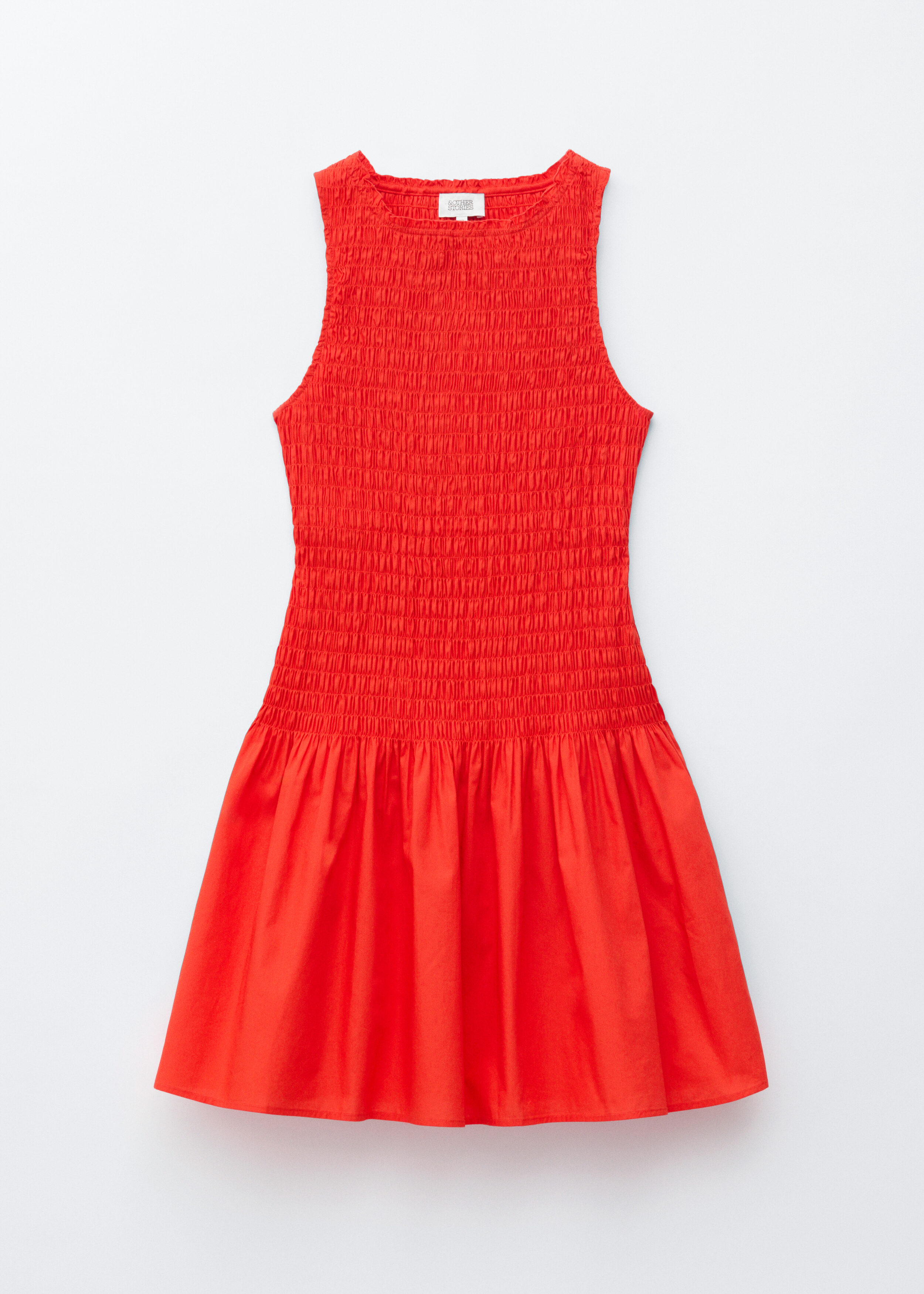 & Other Stories SMOCKED COTTON POPLIN MINI DRESS