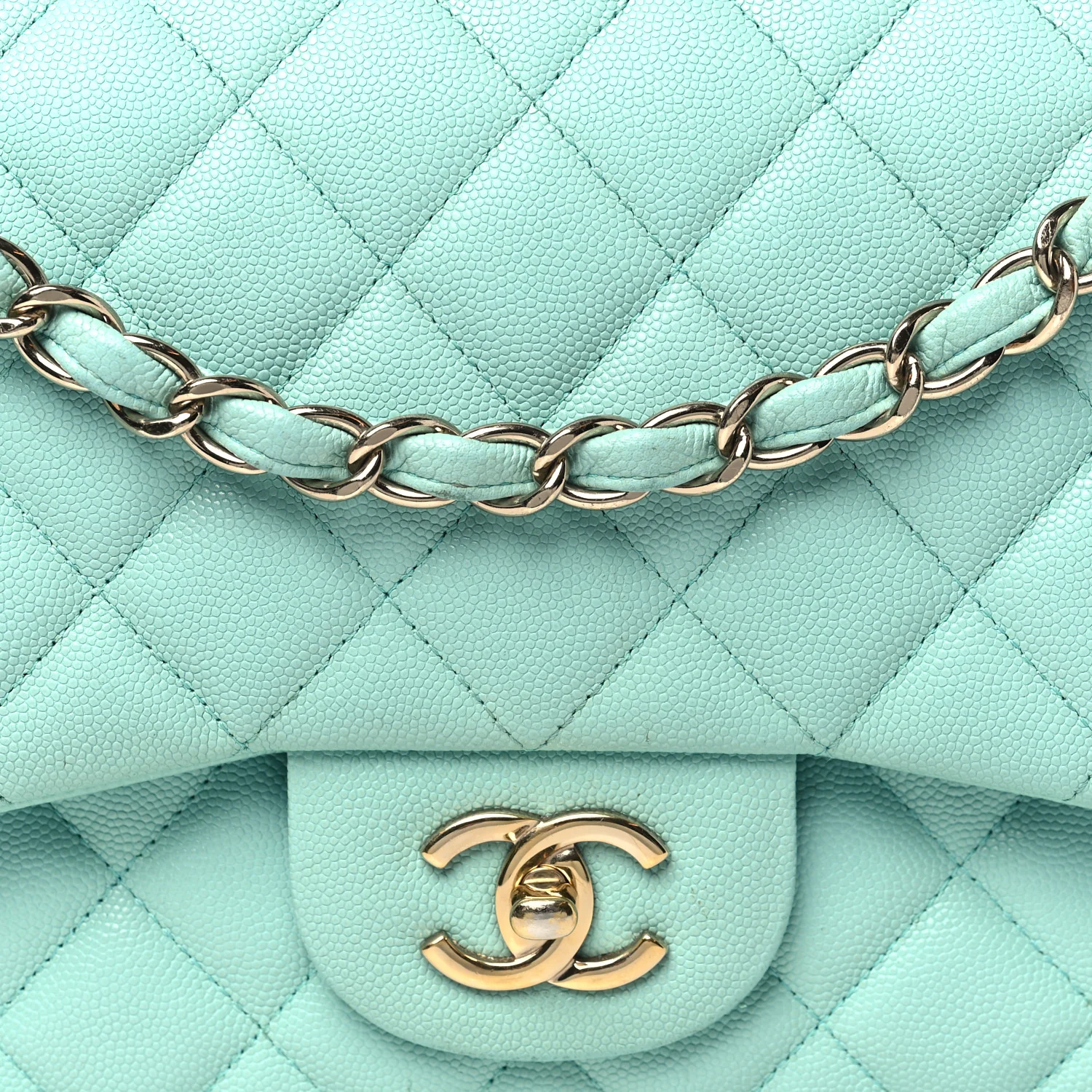 Caviar Quilted Jumbo Double Flap Light Green - Top Club