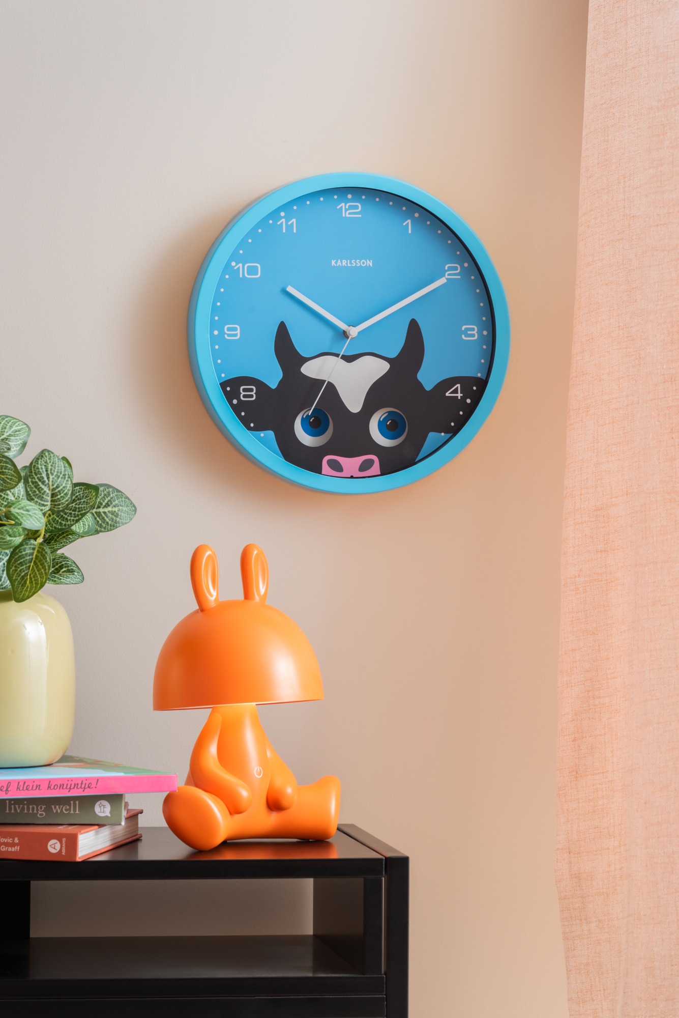 Wall clock Peekaboo Dog yellow