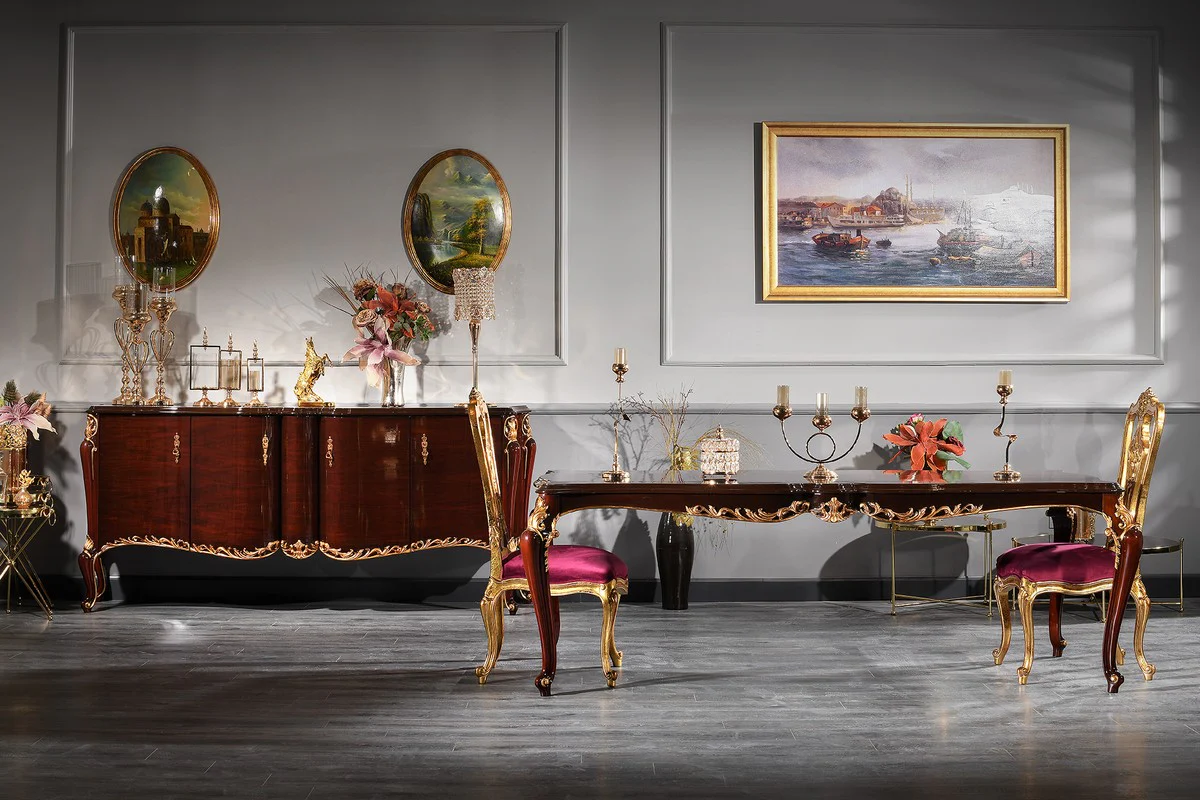 Luxury Baroque Dining Room Set - 1 Dining Table & 6 Dining Chairs - Dining Room Furniture in Baroque Style - Luxury Quality - Made in Italy
