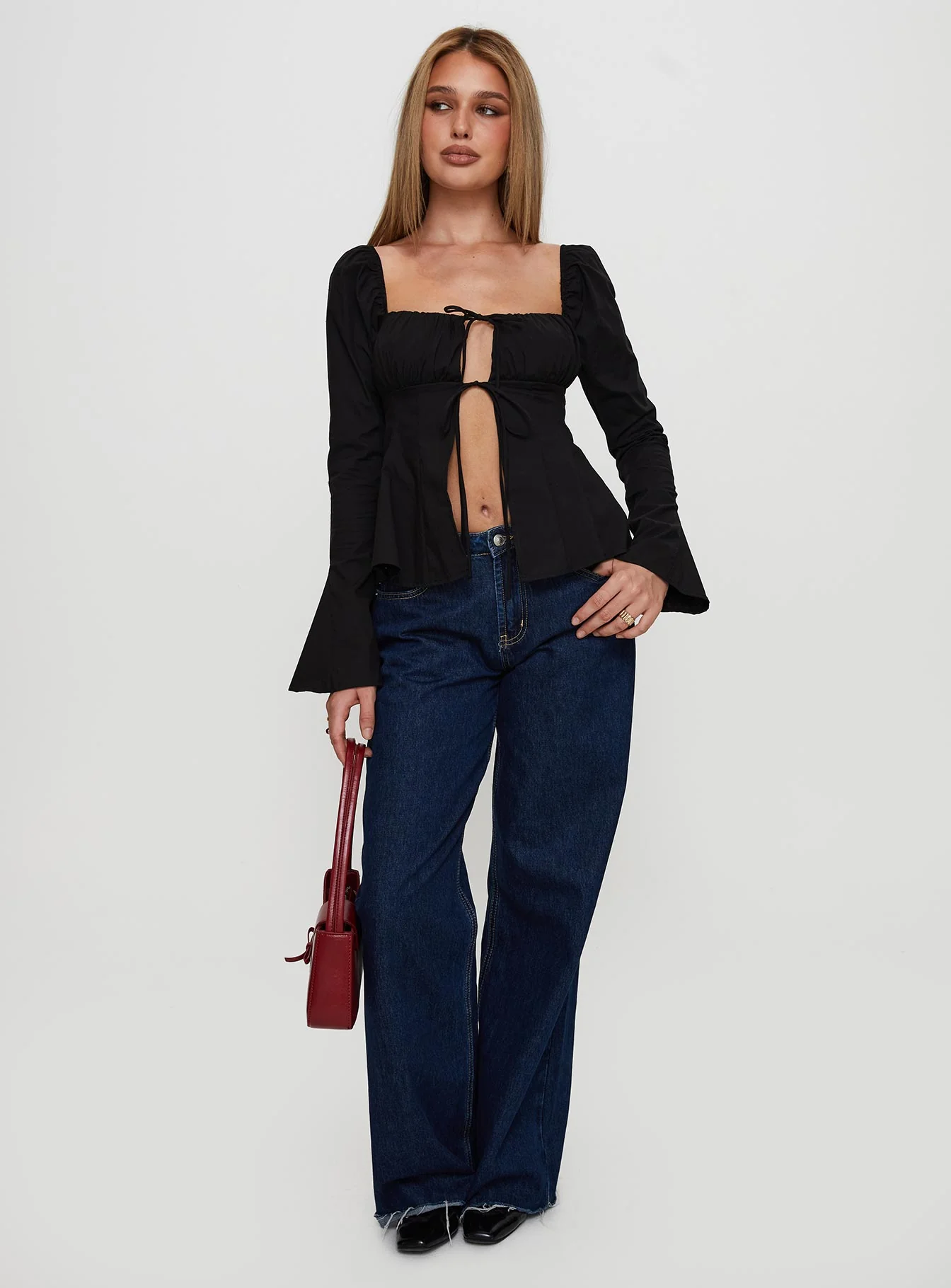 Lilibette Tie Up Long Sleeve Top Black