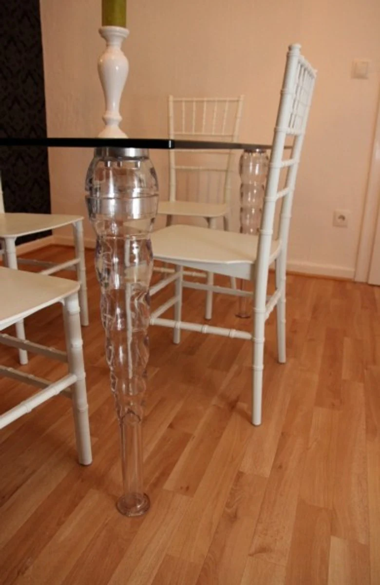 Designer Acrylic Dining Room Set - Ghost Chair Table - Polycarbonate Furniture - 1 Table + 4 Chairs - Designer Furniture White - Designer Furniture