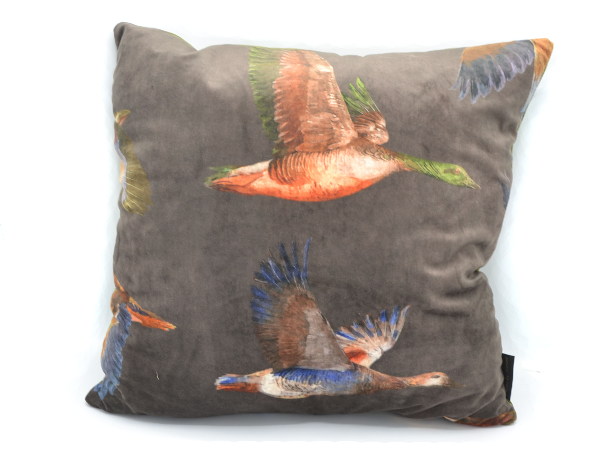Kussen velvet wilde ganzen taupe 45 x 45 cm